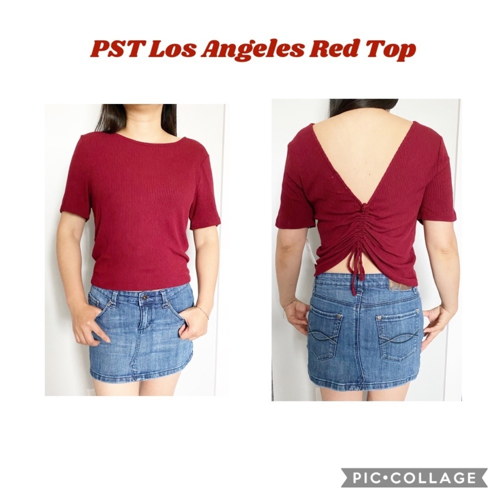 PST Los Angeles Ribbed Back Red Women Top Blouse